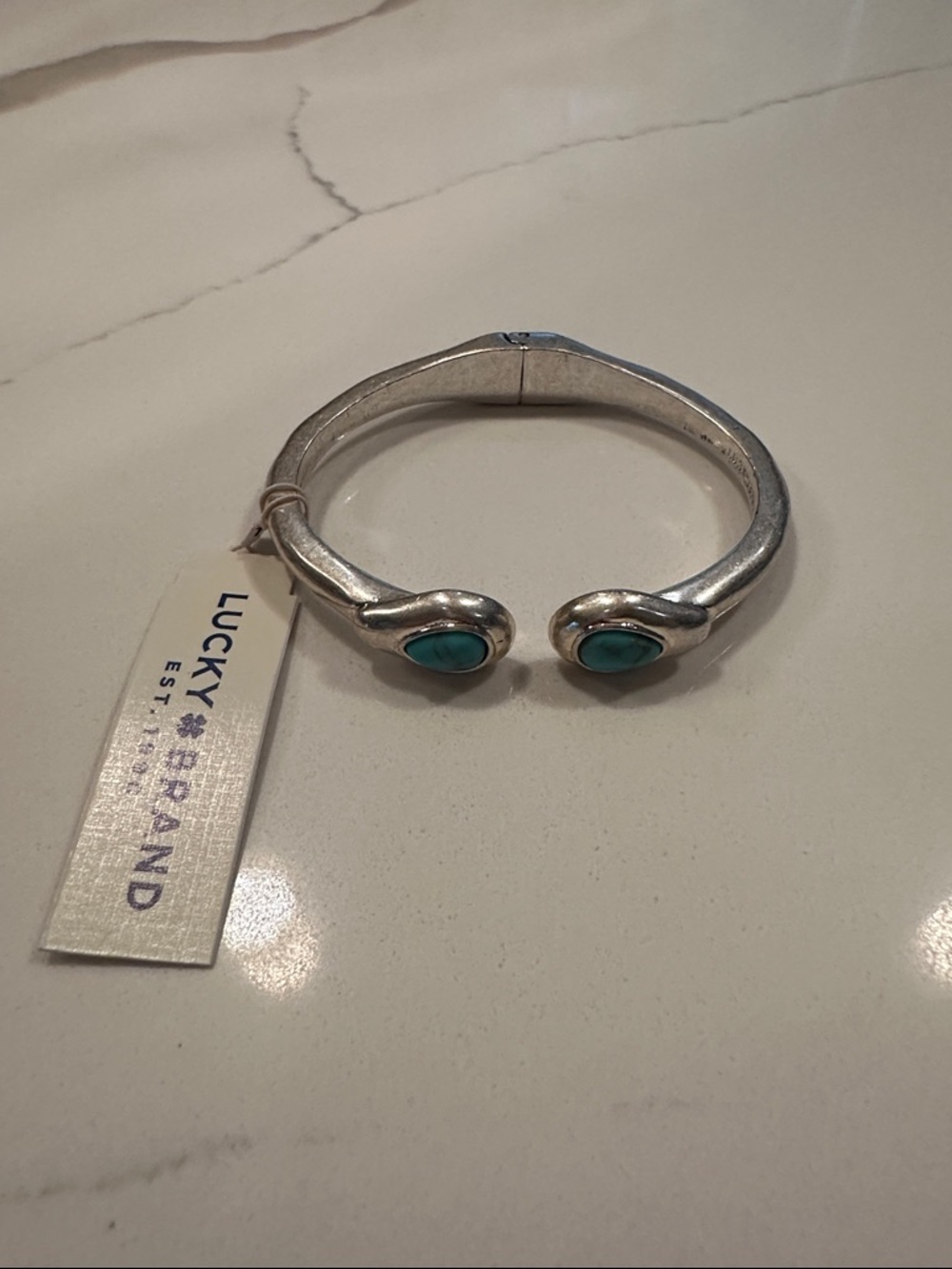 Lucky Brand Silver-tone Open Cuff with Turquoise Stones